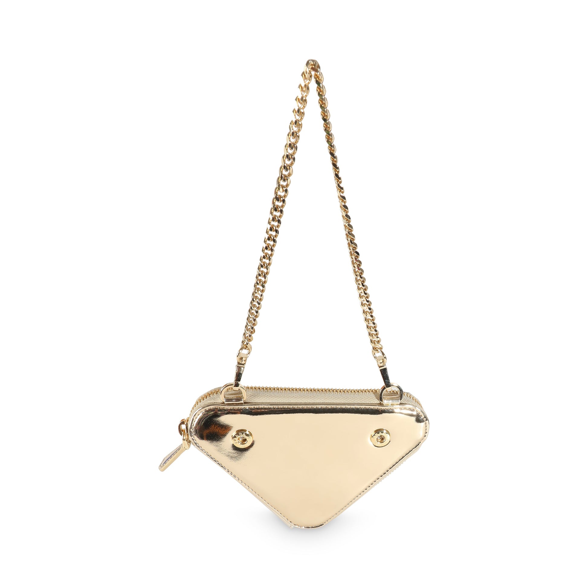 PRADA Gold Satin Crystal Embellished Mini Triangular Pouch Luxury Handbag