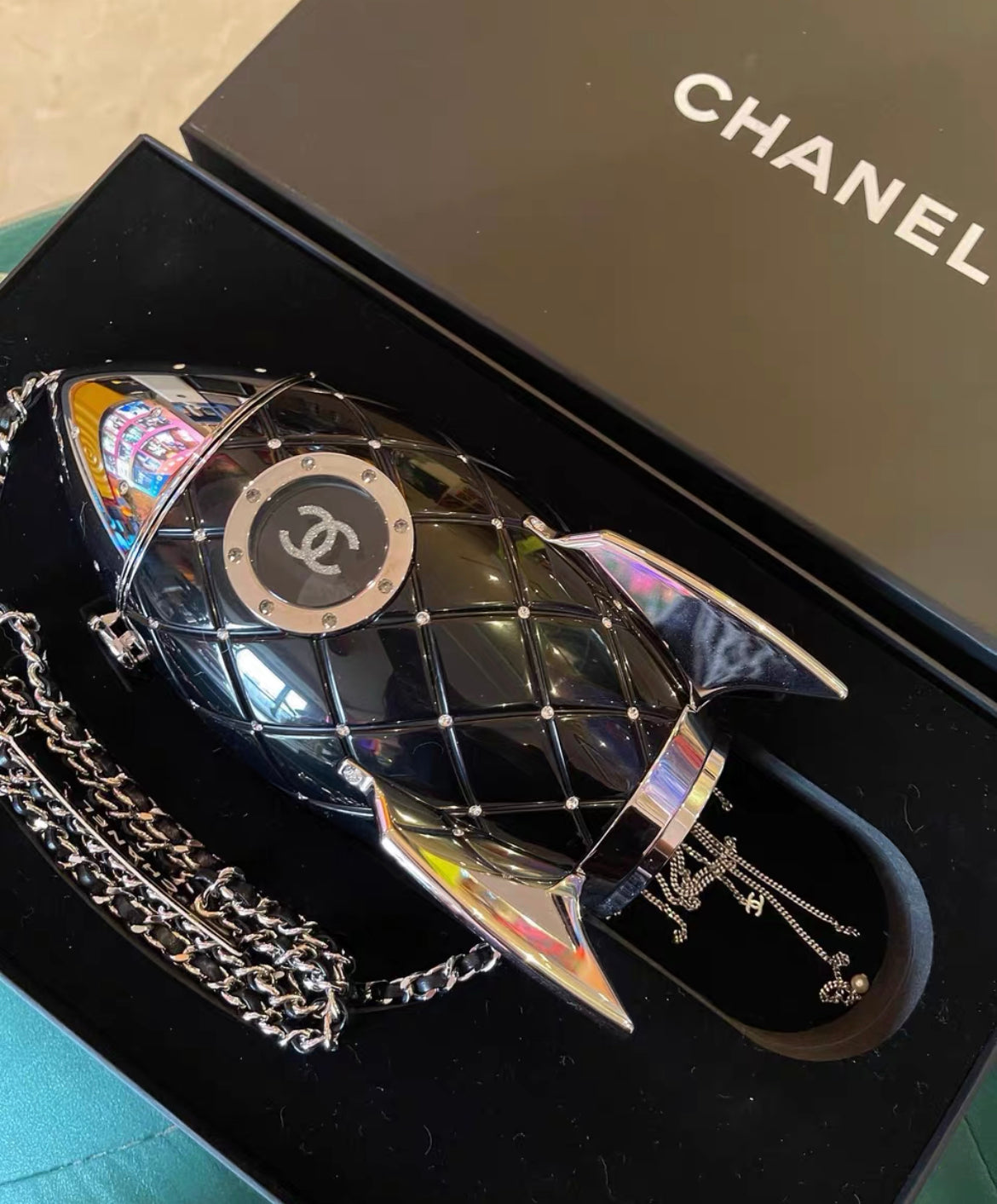Chanel Limited Edition Plexiglass Crystal Rocket Ship MinaudiÃ¨re Clutch Black