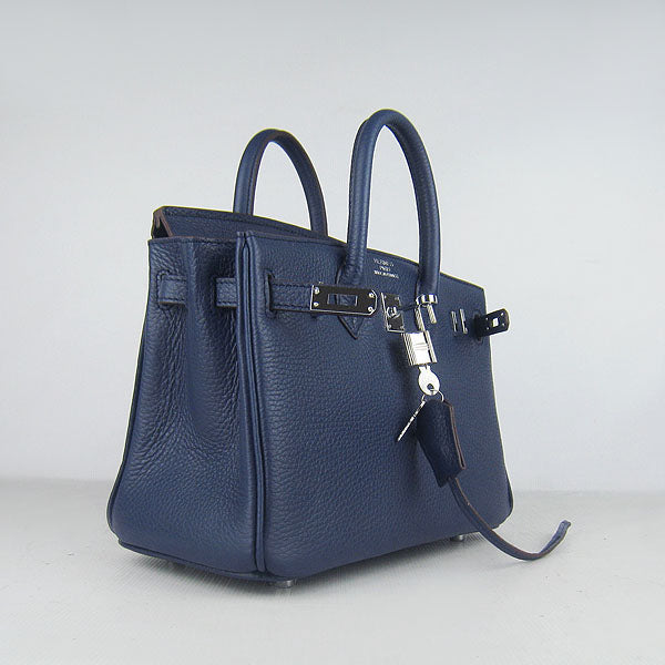 Luxury Hermes Birkin 25cm Handbag 6068 dark blue silver
