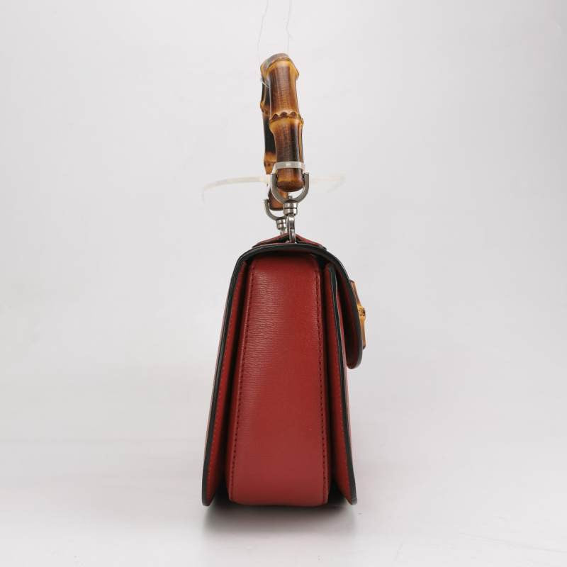 Gucci Bamboo 1947 Top Handle Bag Leather Small Red Burgundy with Strap
