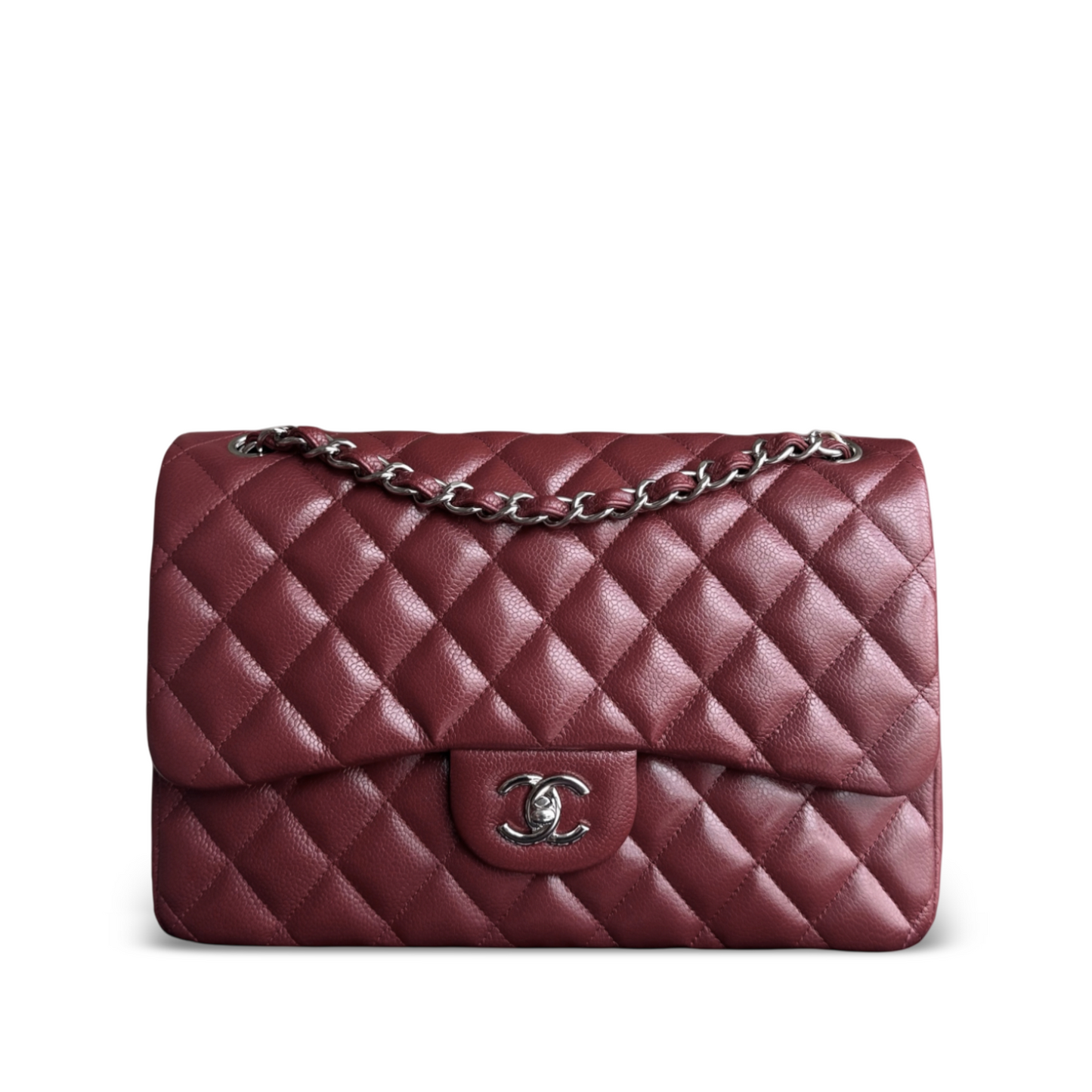 Chanel Classic Flap Jumbo - Caviar 30CM Double Flap Quilted Burgundy Gold Hardware