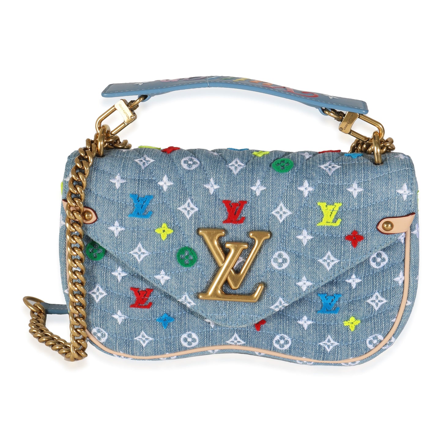 Louis Vuitton Blue Embroidered Monogram Denim New Wave MM