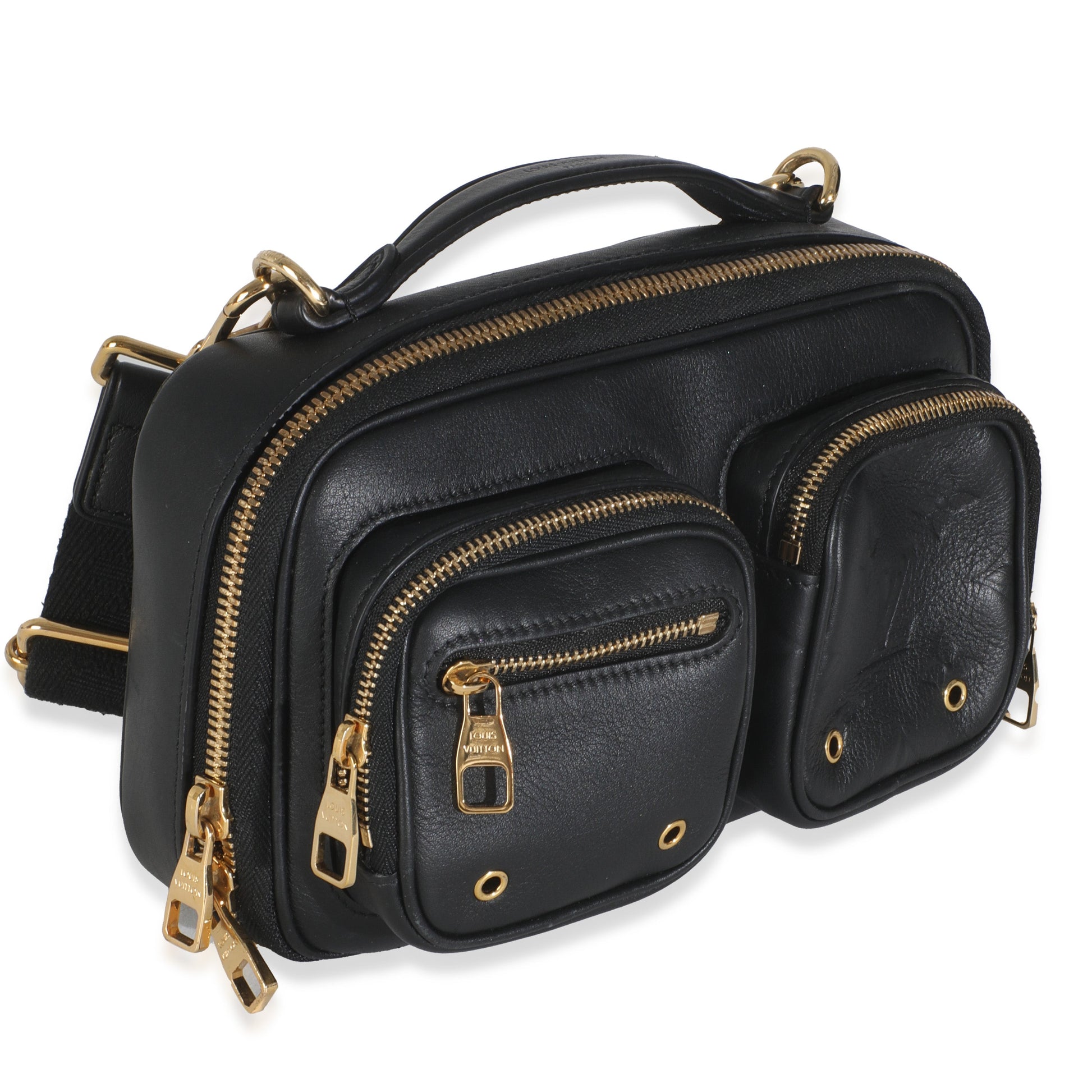  Louis Vuitton Black Monogram Embossed Calfskin Utility Crossbody