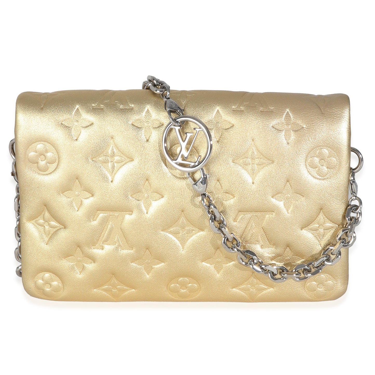  Louis Vuitton Gold Metallic Lambskin Embossed Monogram Pochette Coussin