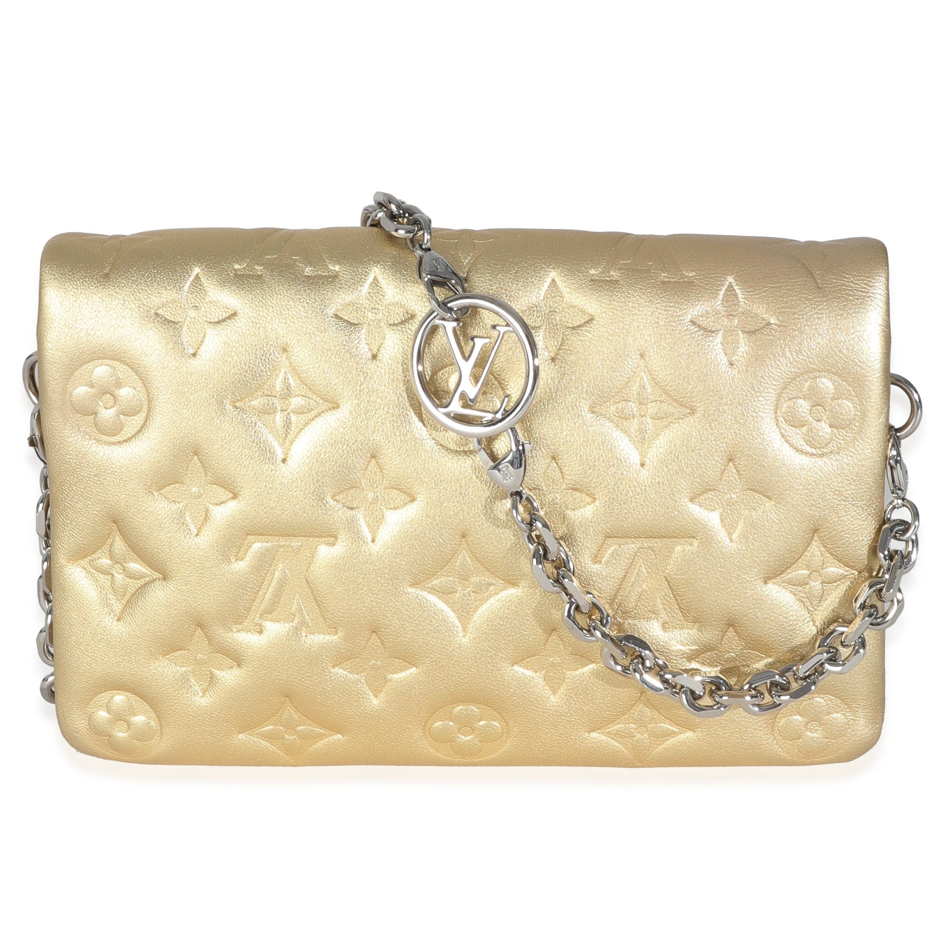  Louis Vuitton Gold Metallic Lambskin Embossed Monogram Pochette Coussin