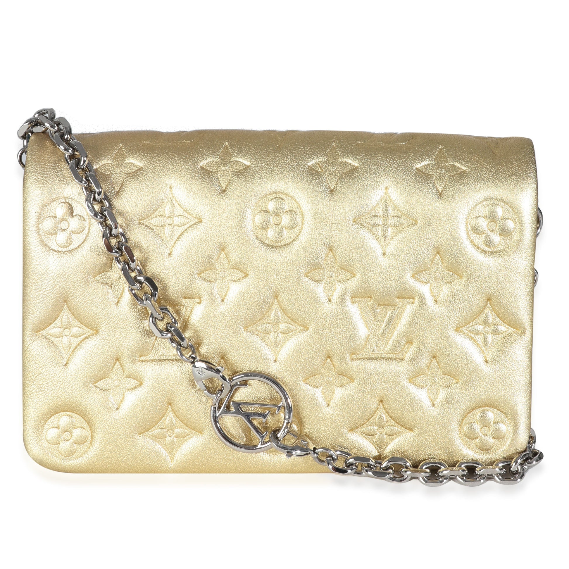 Louis Vuitton Gold Metallic Lambskin Embossed Monogram Pochette Coussin