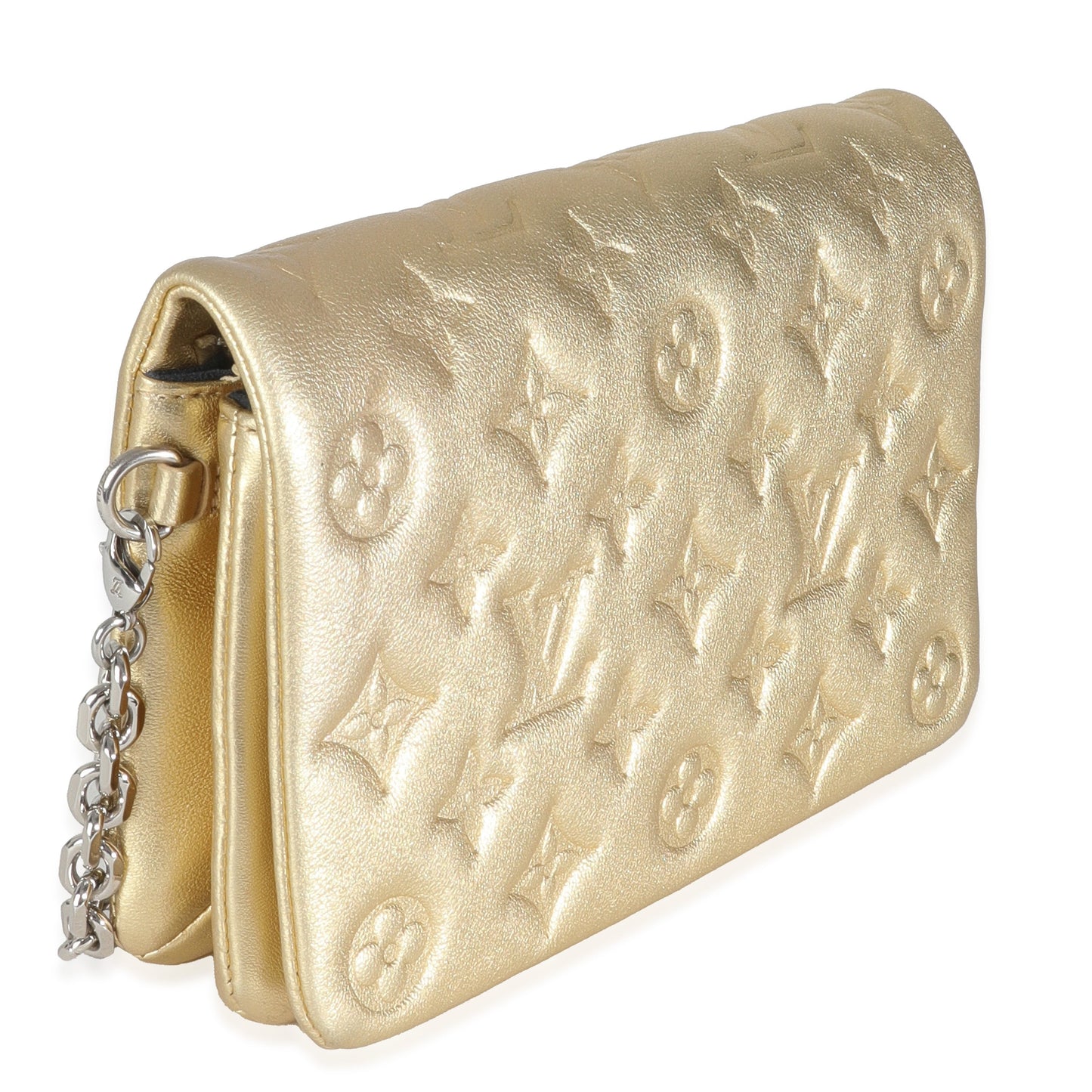  Louis Vuitton Gold Metallic Lambskin Embossed Monogram Pochette Coussin