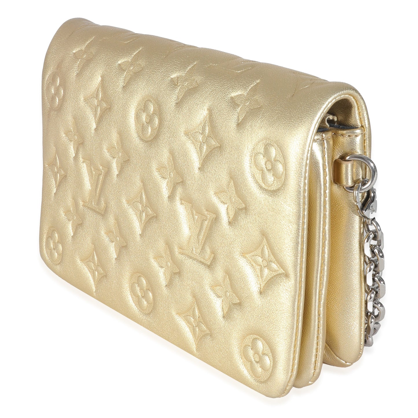 Louis Vuitton Gold Metallic Lambskin Embossed Monogram Pochette Coussin