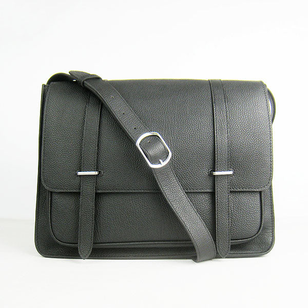 Luxury Hermes Steve Shoulder Bag Cow Leather Black