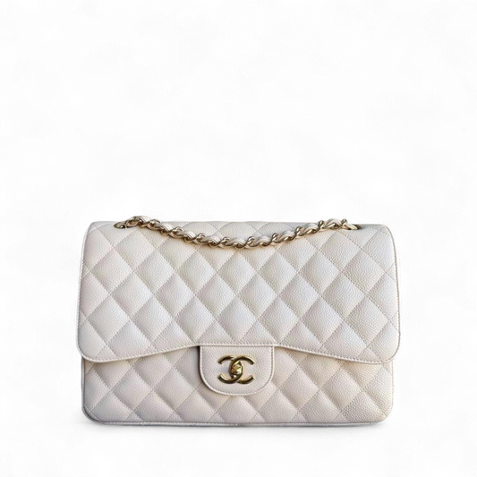 Chanel Classic Flap Jumbo - Caviar Quilted Double Flap Light Beige Gold Hardware