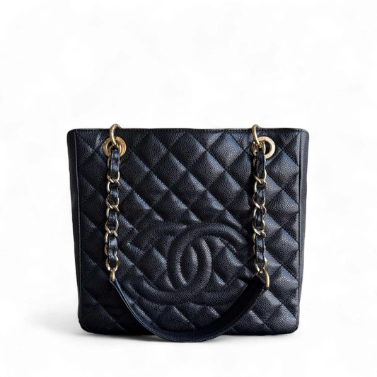 Chanel PST Petite Shopping Tote - Caviar Quilted Grained Calfskin Black Gold Hardware Series 14