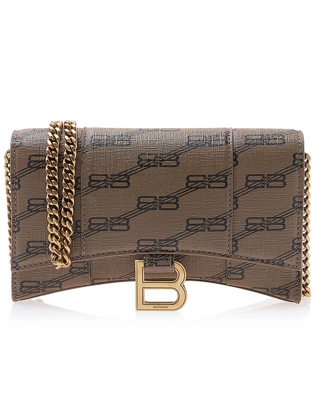Luxury Balenciaga Trending 2026 Hourglass BB Monogram Chain Long Wallet Brown