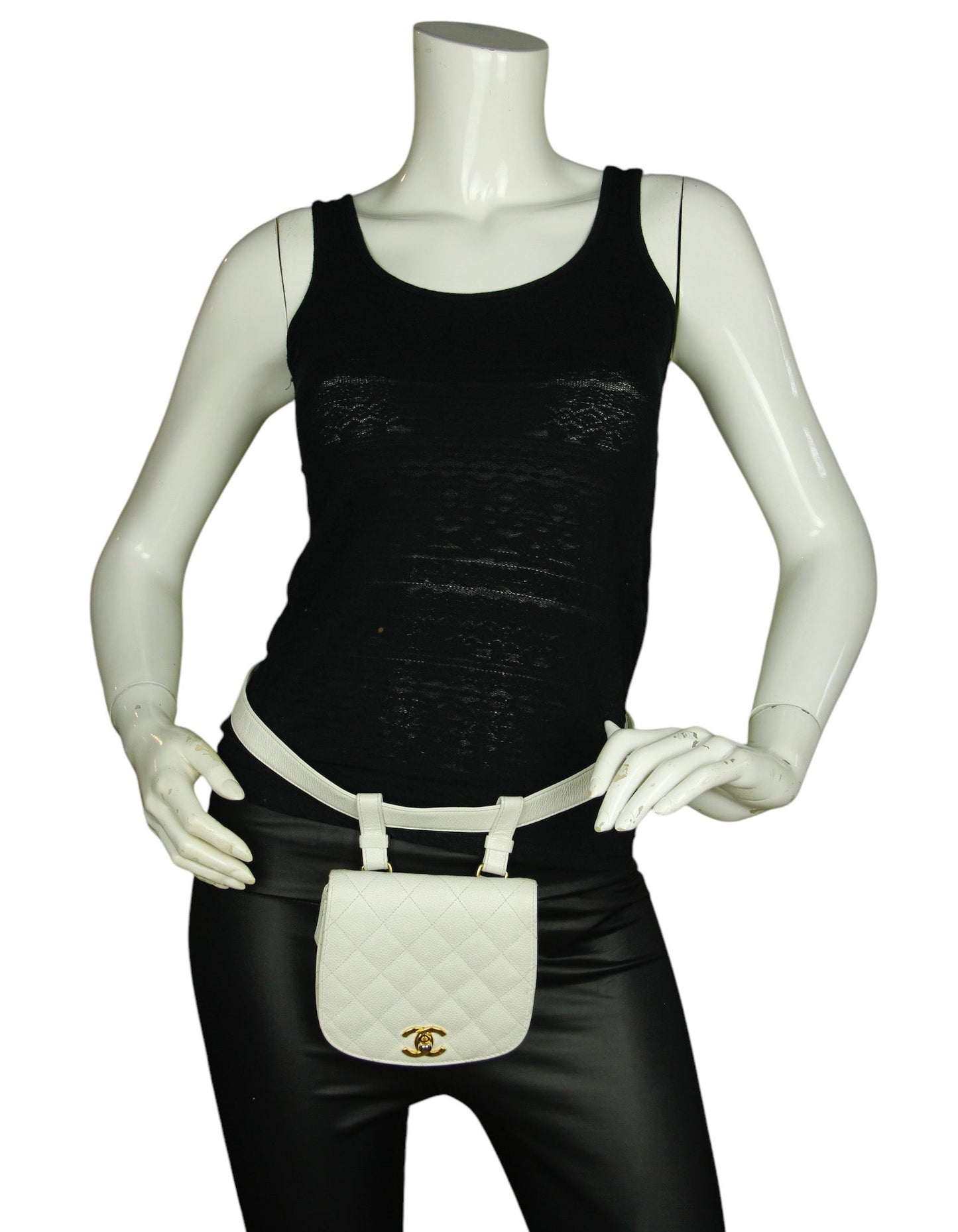 Chanel 1990s White Quilted Belt Bag sz 85/34"