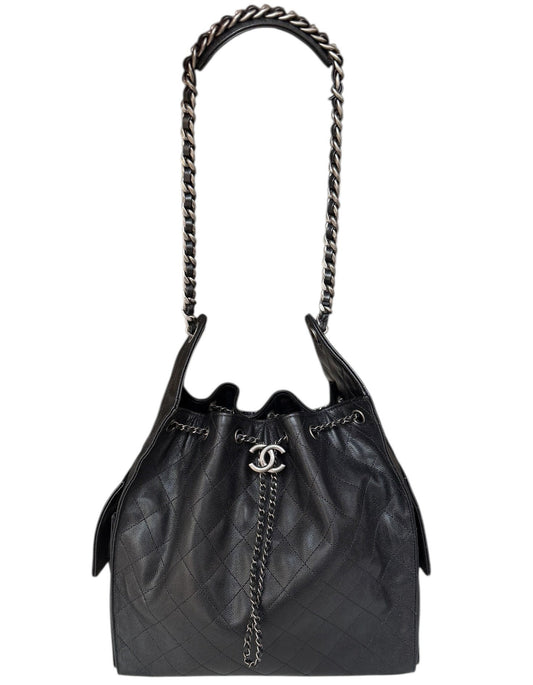 Chanel 2026 Black Leather Medium 25 Hobo Shoulder Bag
