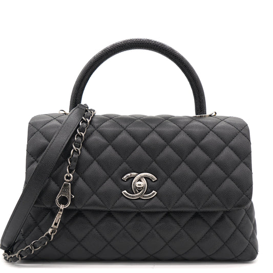 Chanel Black Caviar Leather Medium Coco Top Handle Bag