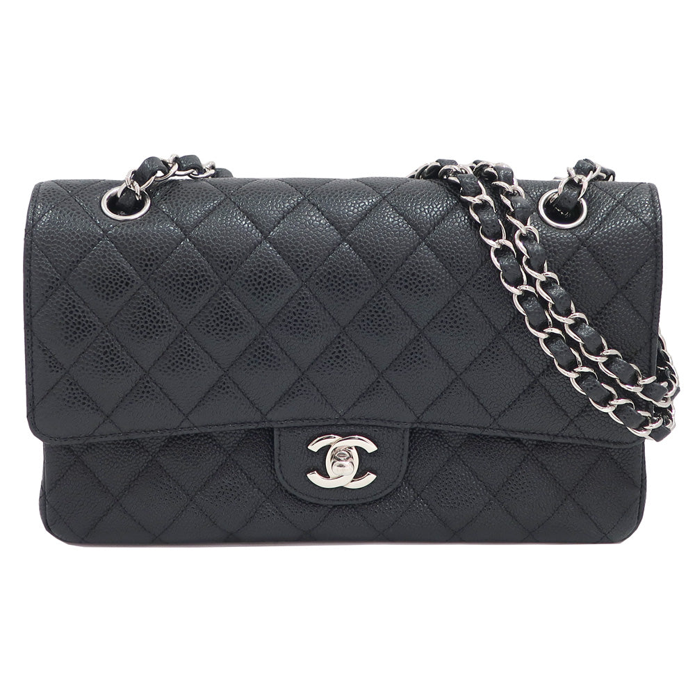 Chanel Bag Matrasse 25 A01112 Chain Shoulder CC Mark W Flap Caviar S BK SV G Women 19th Eight digit Card Bag Box