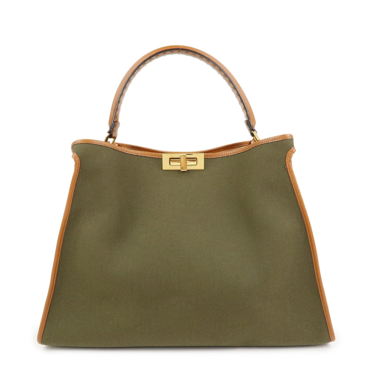 FENDI Peekaoo Canvas Leather Hand Bag Khaki Brown 8BN304