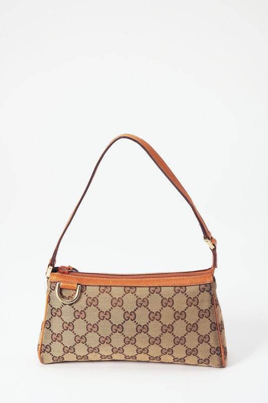 Gucci Nylon Pochette Leather Canvas Shoulder Bag