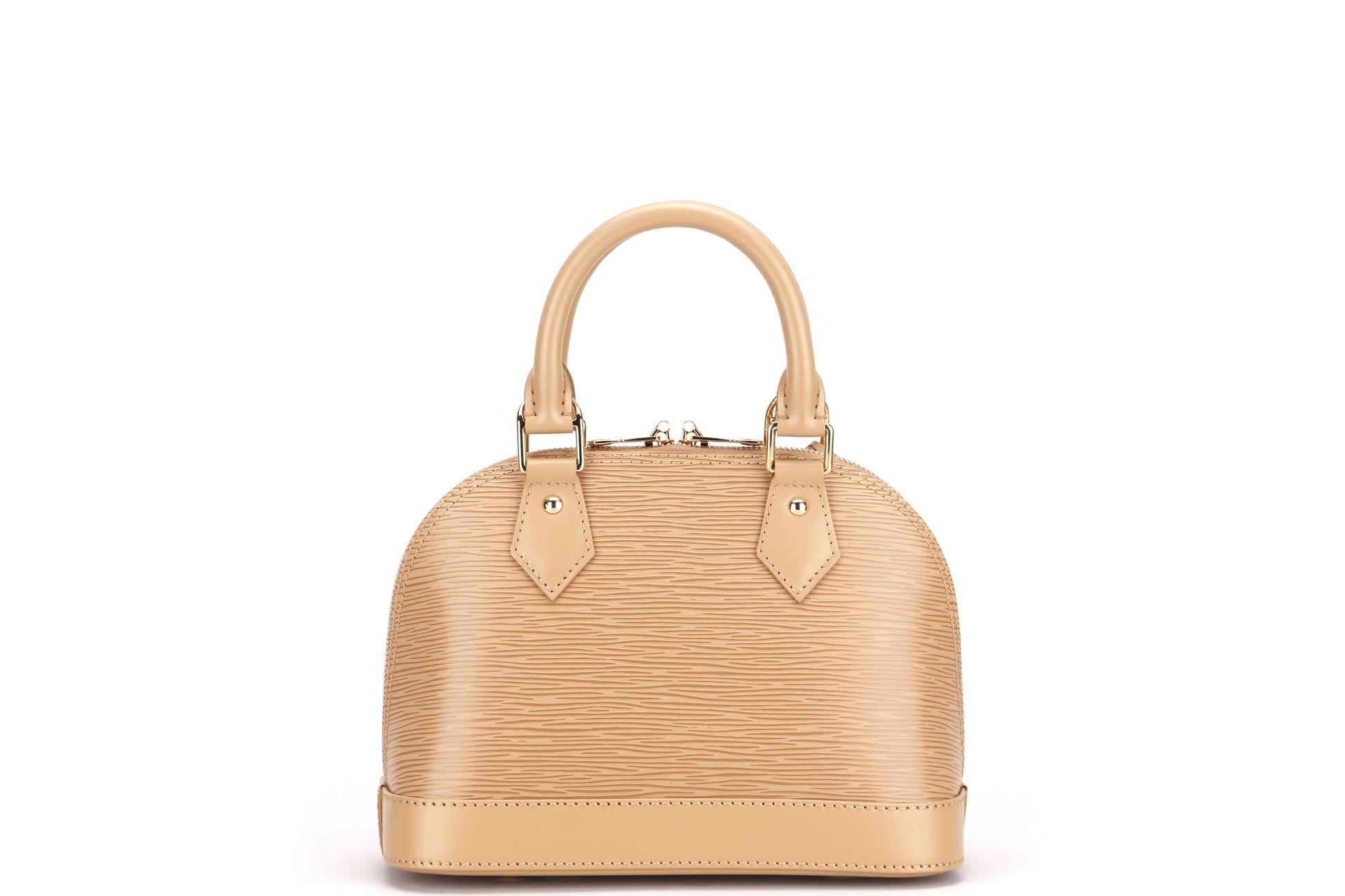 LOUIS VUITTON ALMA BB, CAMEL COLOR EPI LEATHER, WITH STRAP, KEYS, LOCK, DUST COVER & BOX Handbag