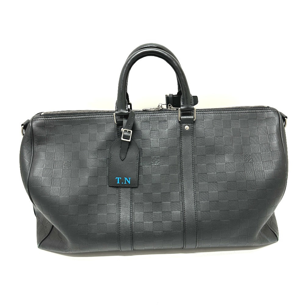 LOUIS VUITTON Boston Duffel bag Damier Anfini Leather black Keepall bandouliere45