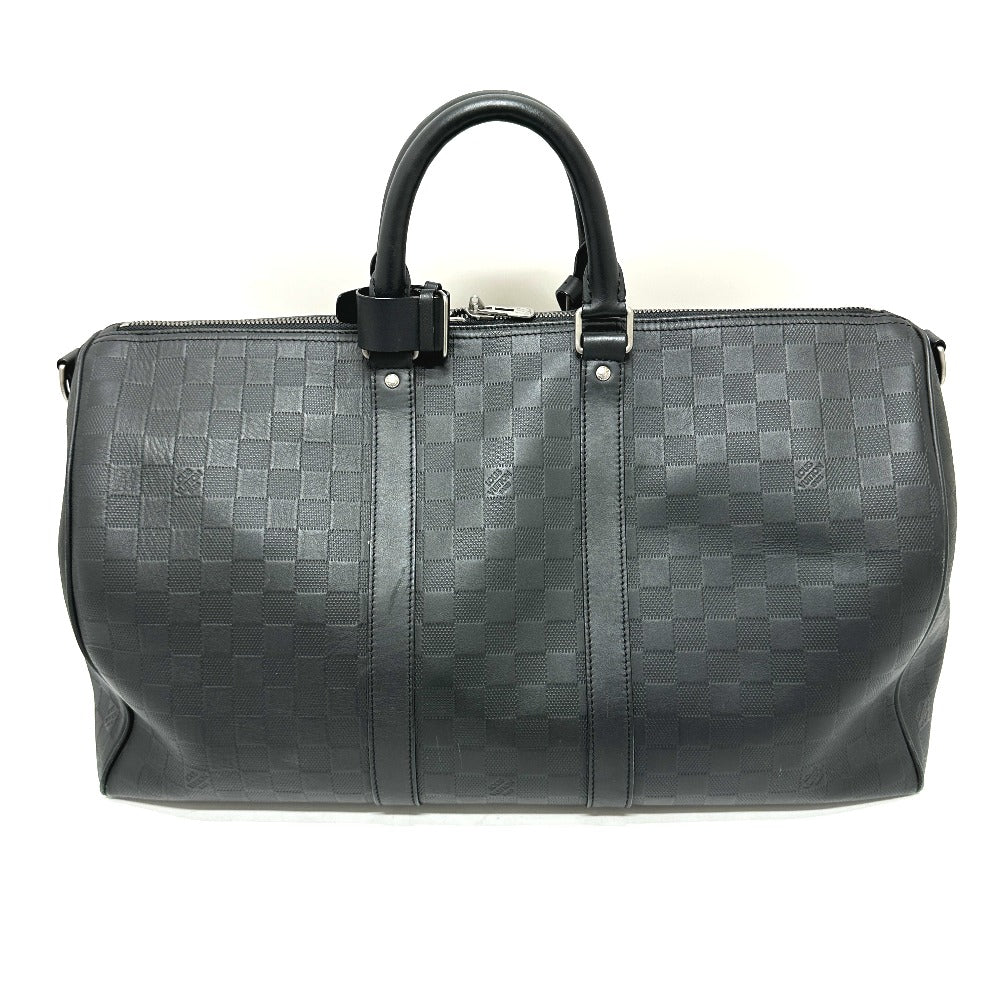 LOUIS VUITTON Boston Duffel bag Damier Anfini Leather black Keepall bandouliere45