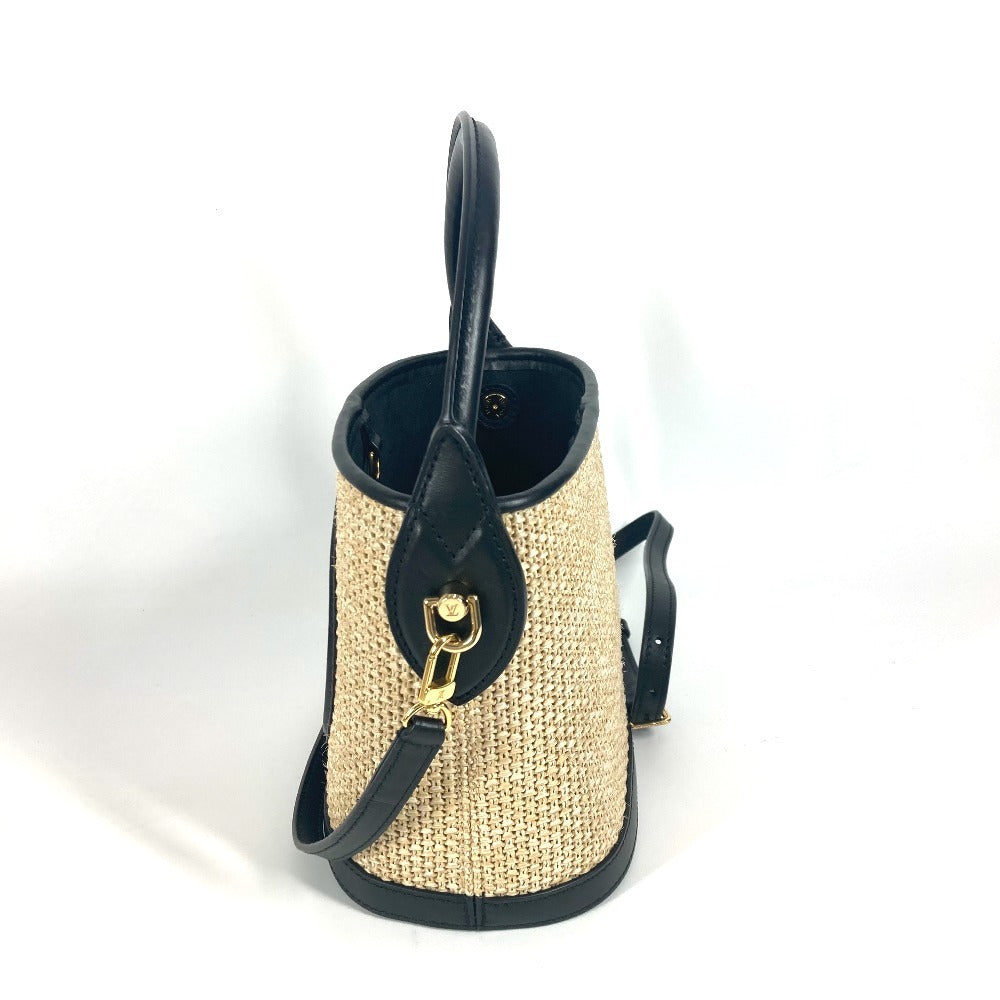 LOUIS VUITTON Shoulder Bag Raffia, Leather black Petite Bucket