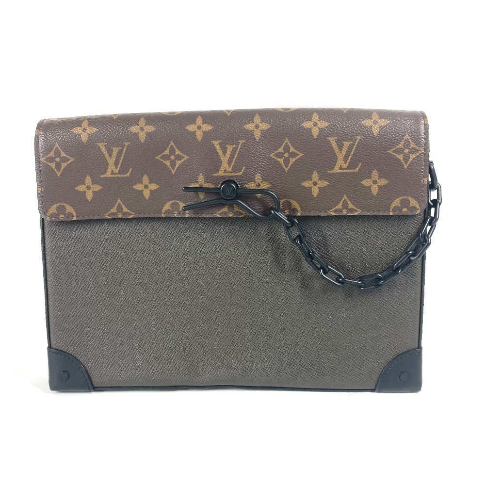 LOUIS VUITTON Clutch bag Taiga Leather, Monogram Canvas khaki Taiga Monogram Pochette steamer mens