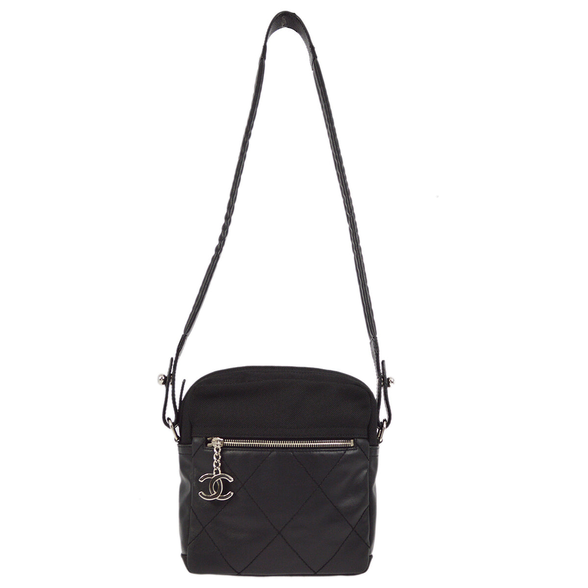 Chanel Black Coated Canvas Paris Biarritz Shoulder Bag