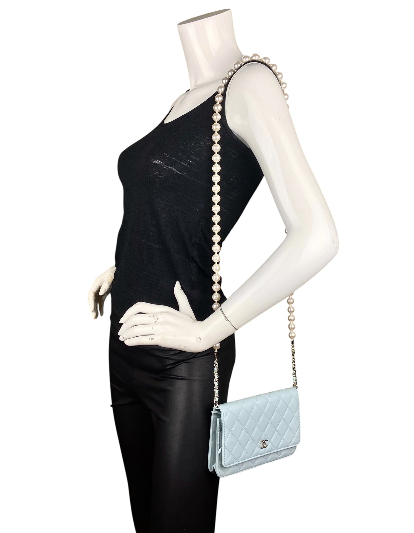 Chanel Light Blue Lambskin Pearl WOC Crossbody