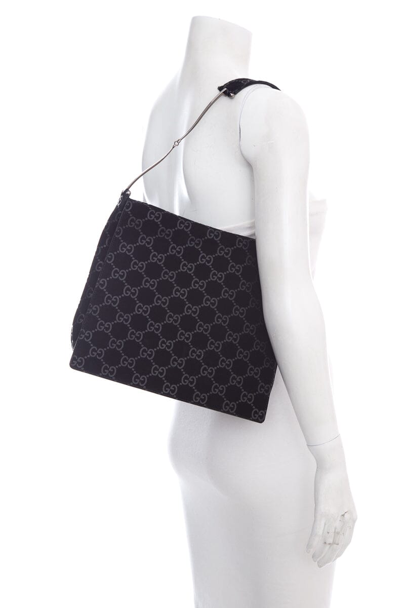 Gucci Black Suede Monogram Handbag