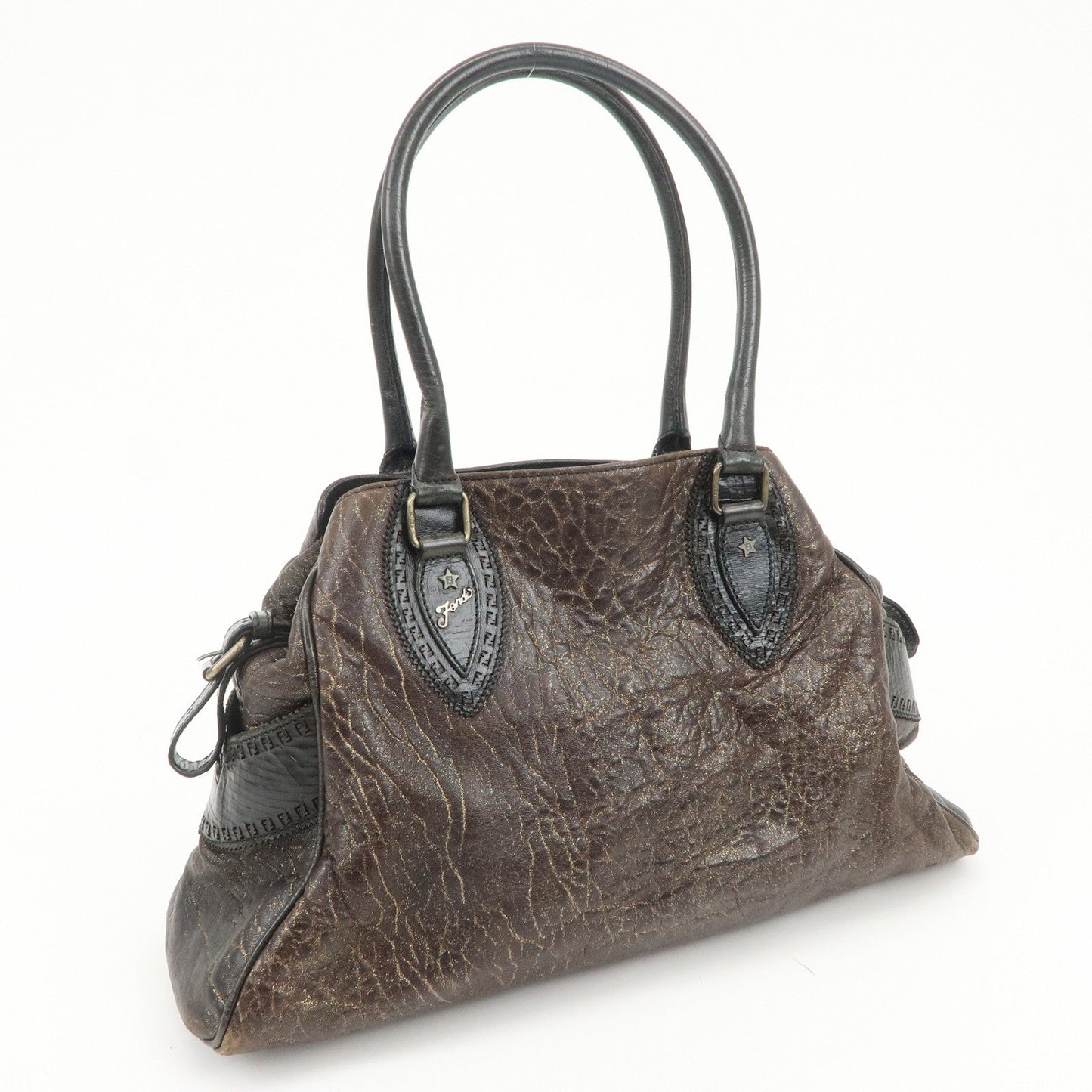 FENDI Etnico Leather Tote Bag Shoulder Bag Hand Bag Brown 8BN162