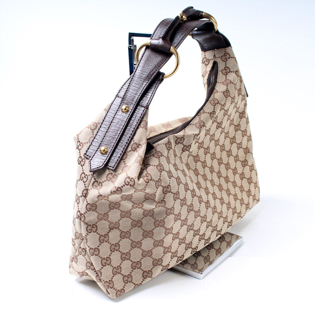 Gucci 115867 Horsebit GG Canvas Hobo Bag