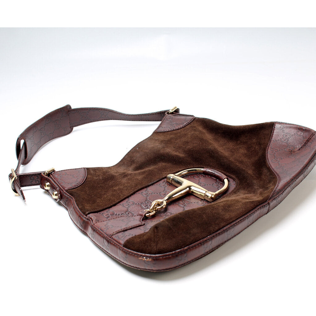 Gucci 204046 Horsebit Suede Hobo Bag
