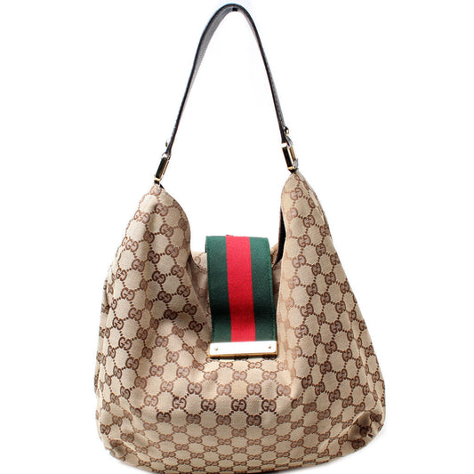 Gucci 211933 GG Web Canvas Hobo Bag