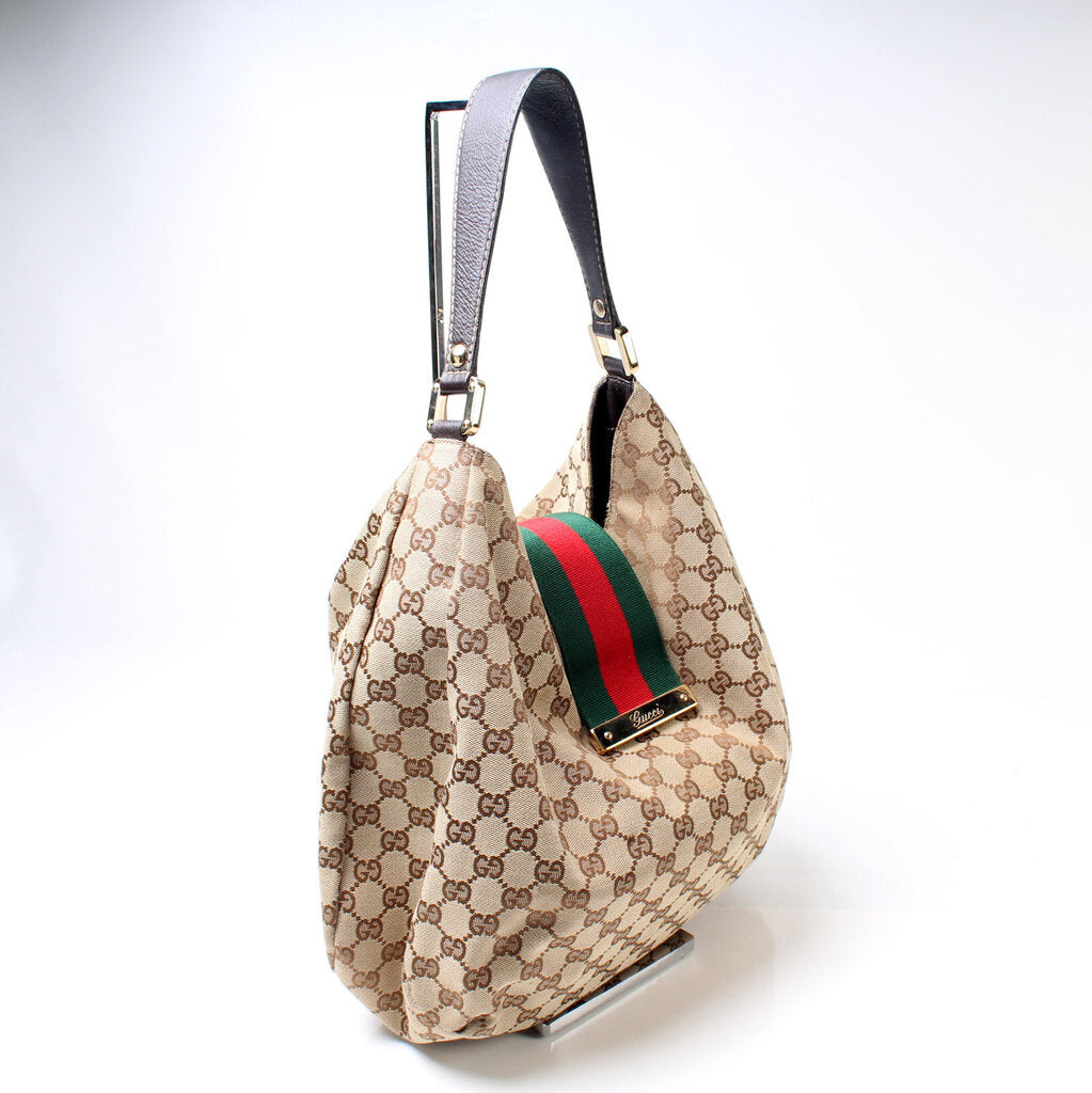 Gucci 211933 GG Web Canvas Hobo Bag