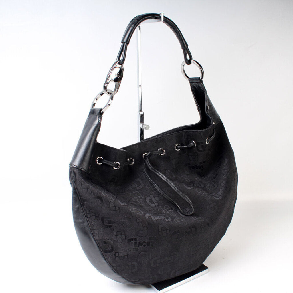Gucci 179778 Horsebit Canvas Hobo Bag