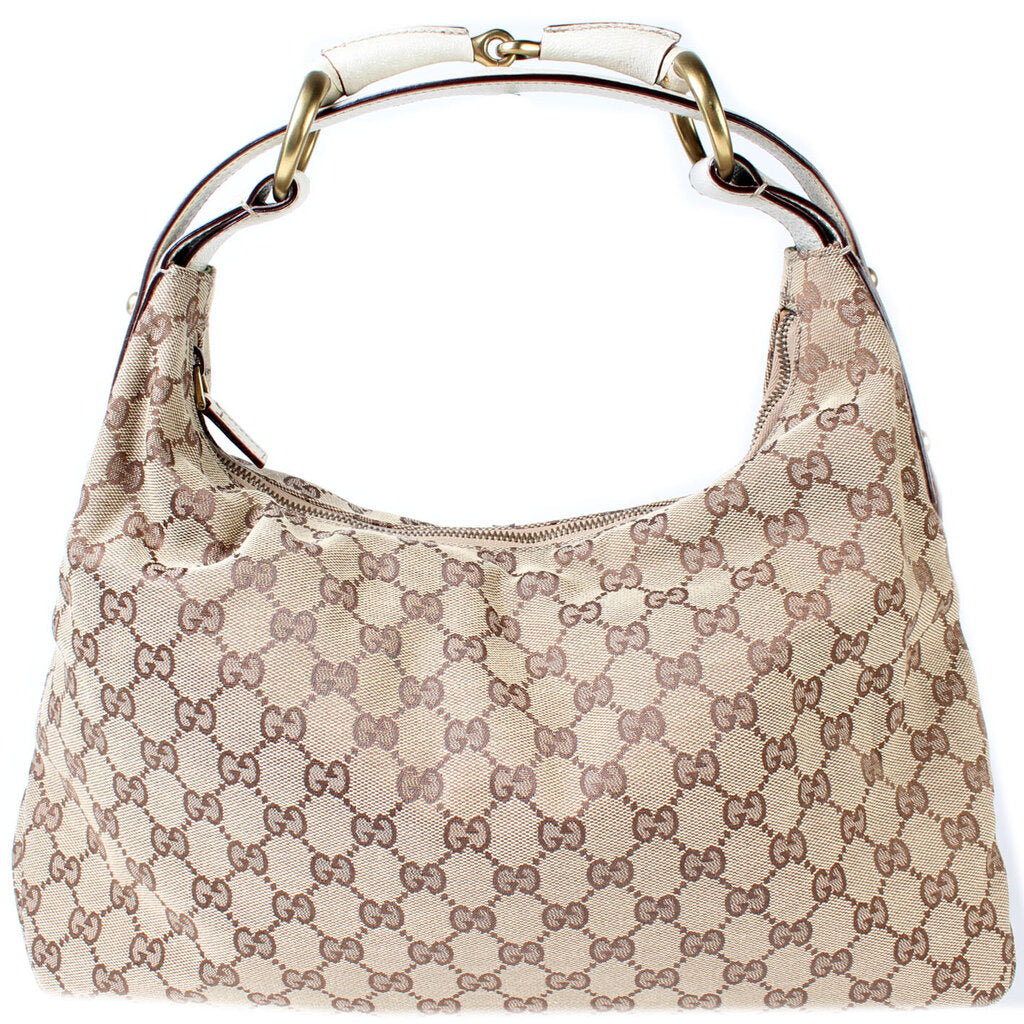 Gucci 115867 Horsebit Canvas Hobo Bag