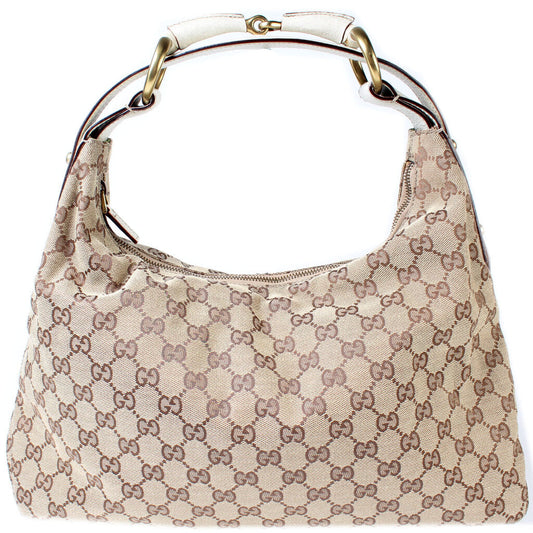 Gucci 115867 Horsebit Canvas Hobo Bag