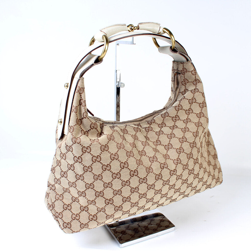 Gucci 115867 Horsebit Canvas Hobo Bag