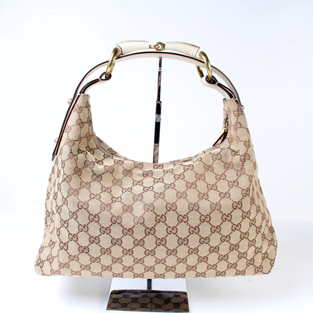 Gucci 115867 Horsebit Canvas Hobo Bag