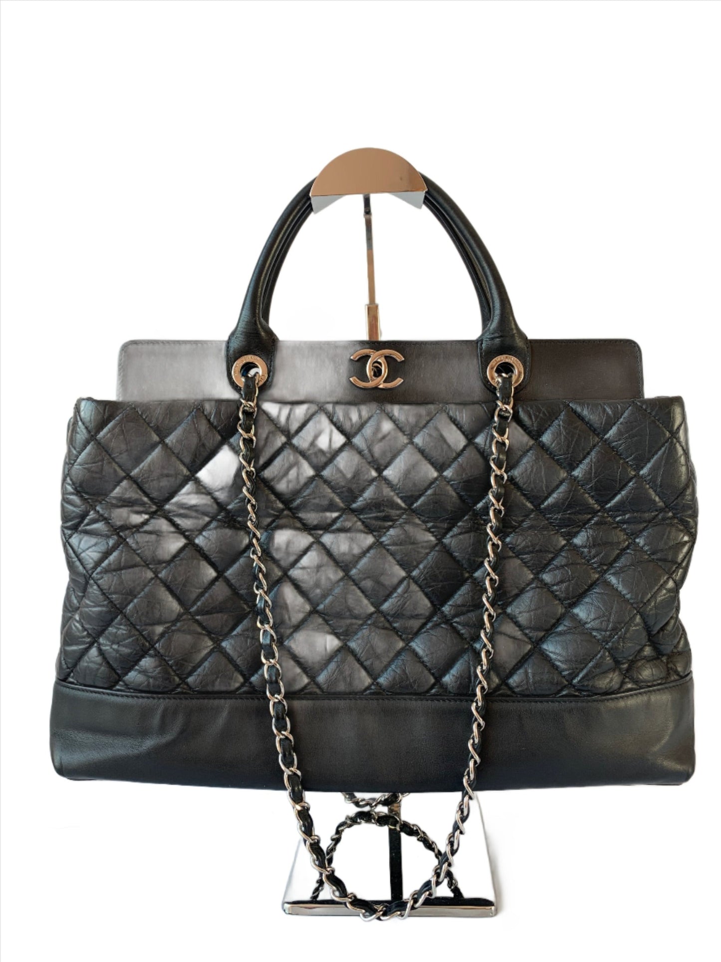 Chanel Portobello Shopping Tote Bag with Handle Black CC Lined Quilted