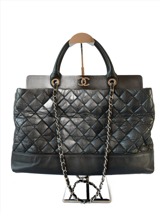 Chanel Portobello Shopping Tote Bag with Handle Black CC Lined Quilted