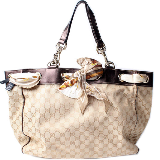 Gucci 153033 GG Canvas Positano Tote Bag