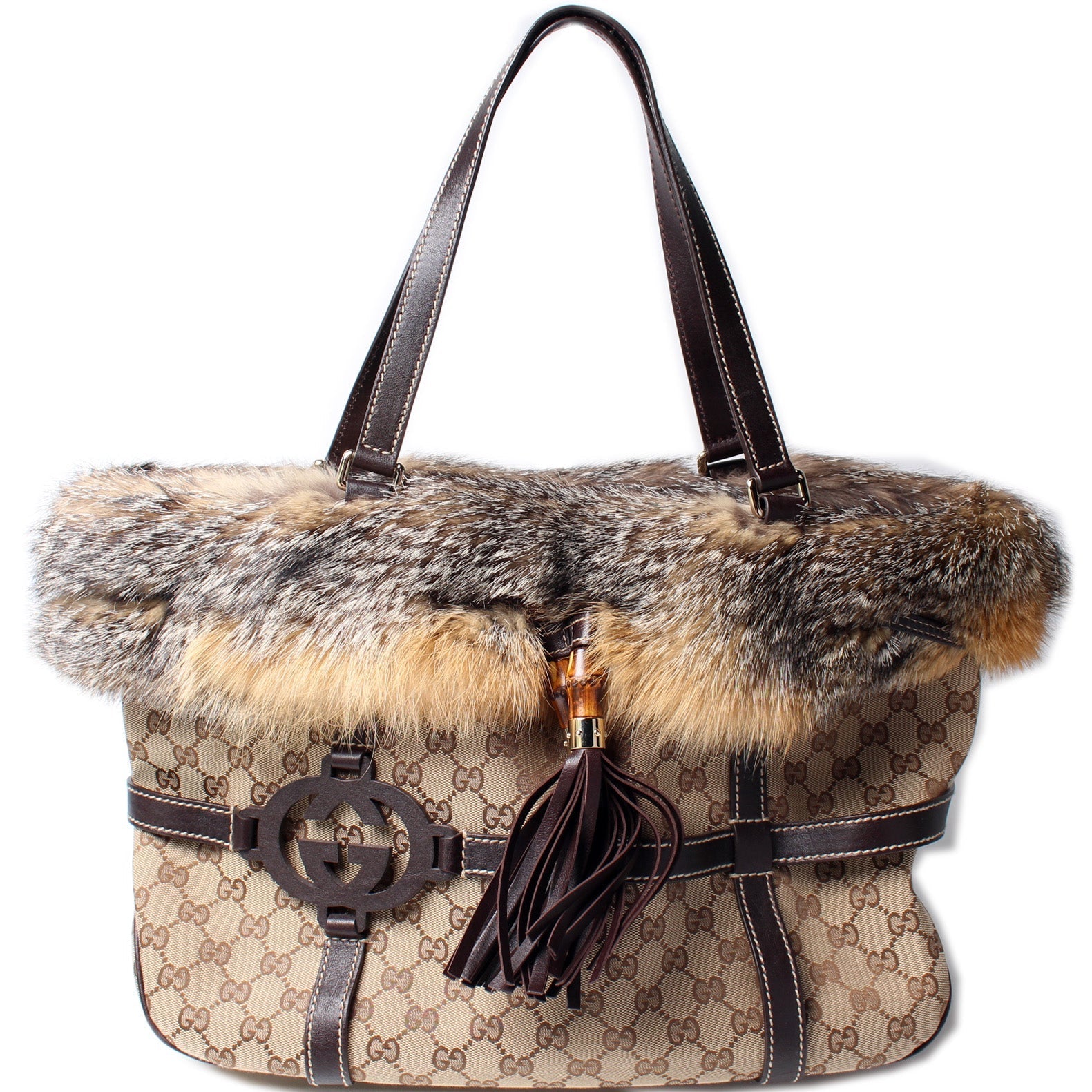 Gucci 181498 GG Canvas Fur Royal Tote Bag