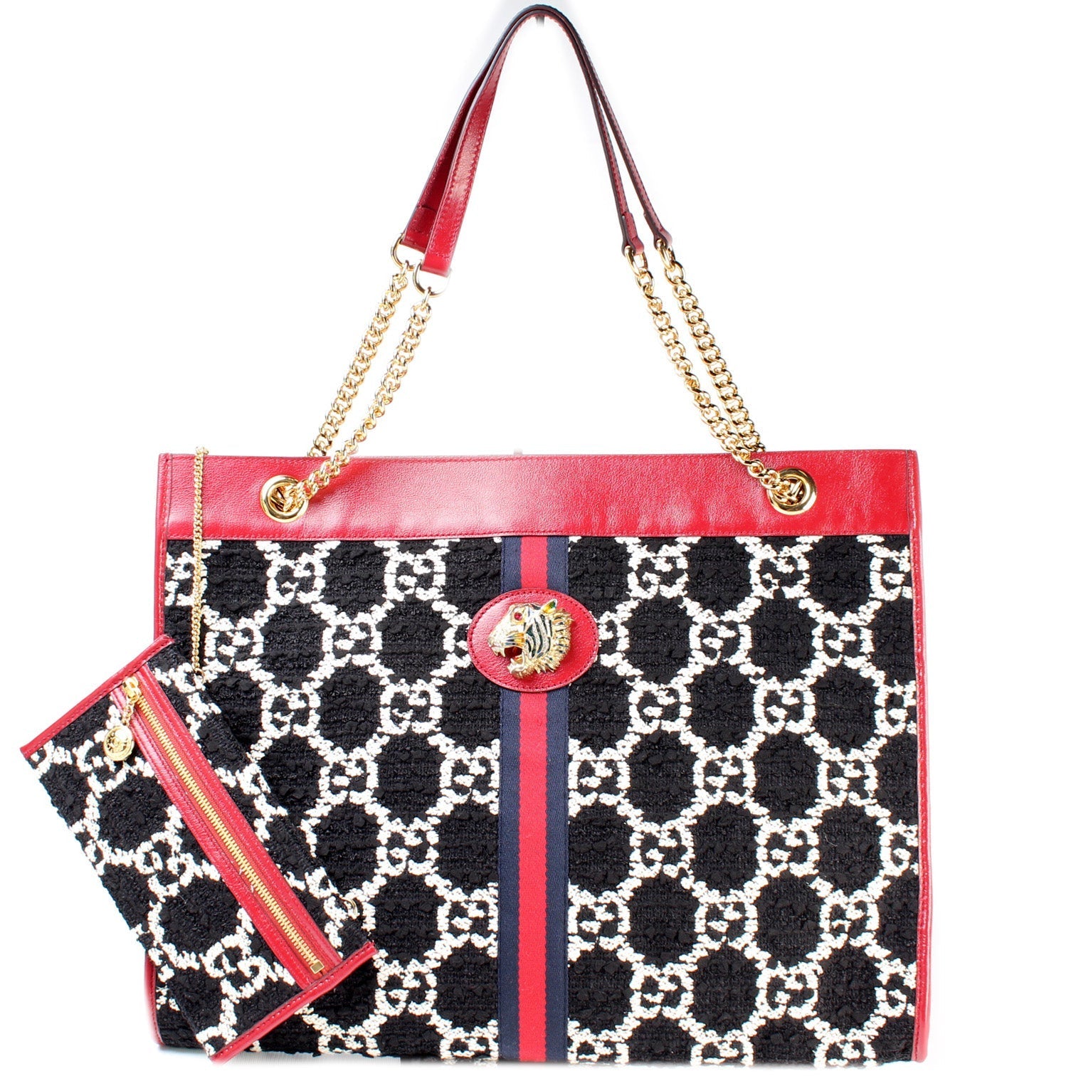 Gucci 537219 Tweed Rajah Chain GG Tote Large Bag