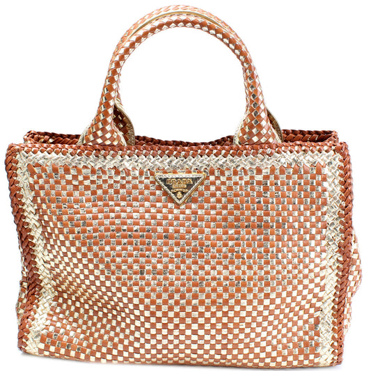 Prada Madras Woven Satchel Bag