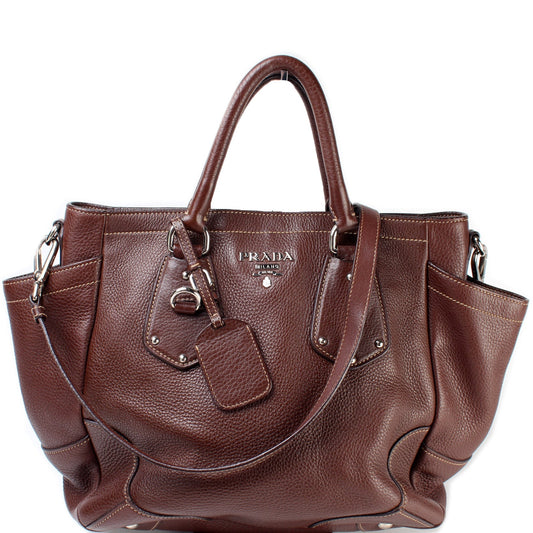 Prada Vitello Daino Side Pocket Leather Tote Bag