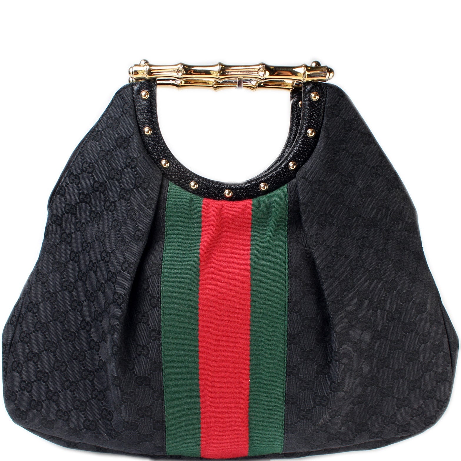 Gucci 128989 GG Canvas Metal Bamboo Bag