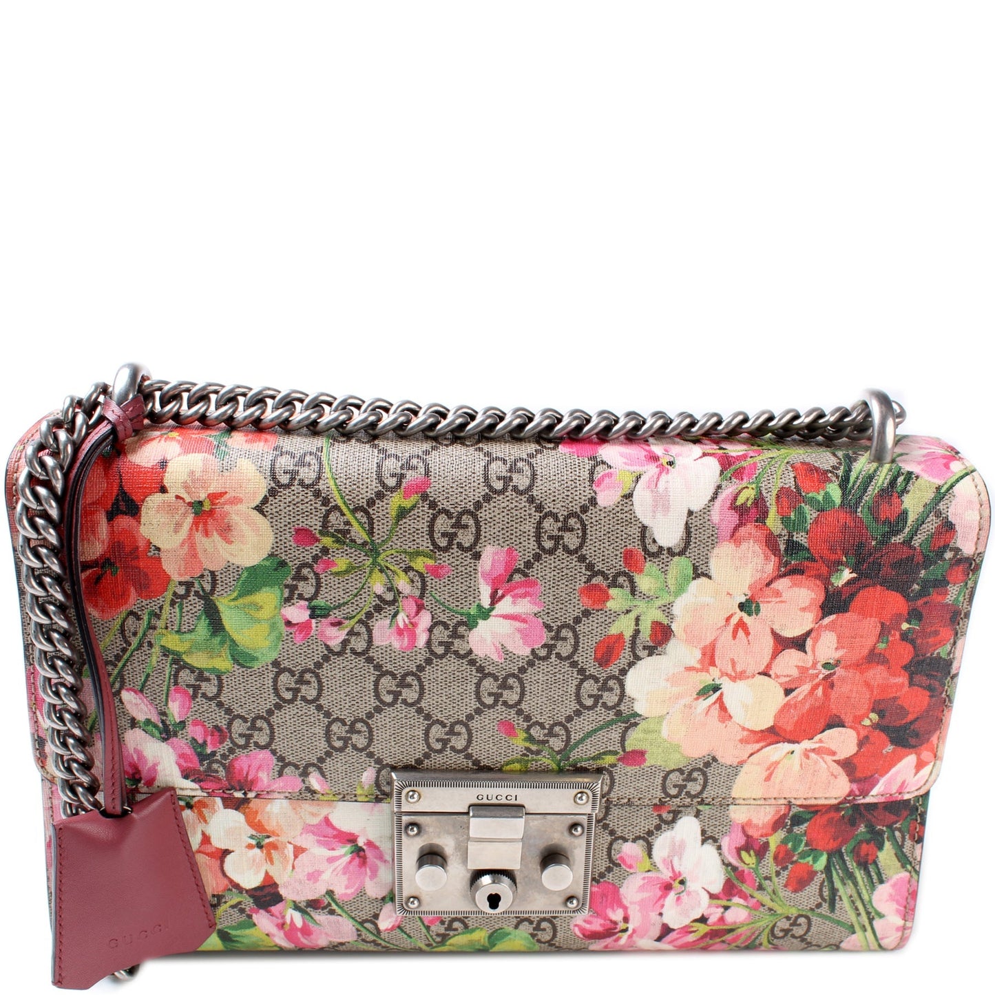 Gucci 409486 Padlock GG Supreme Blooms Shoulder Medium Bag