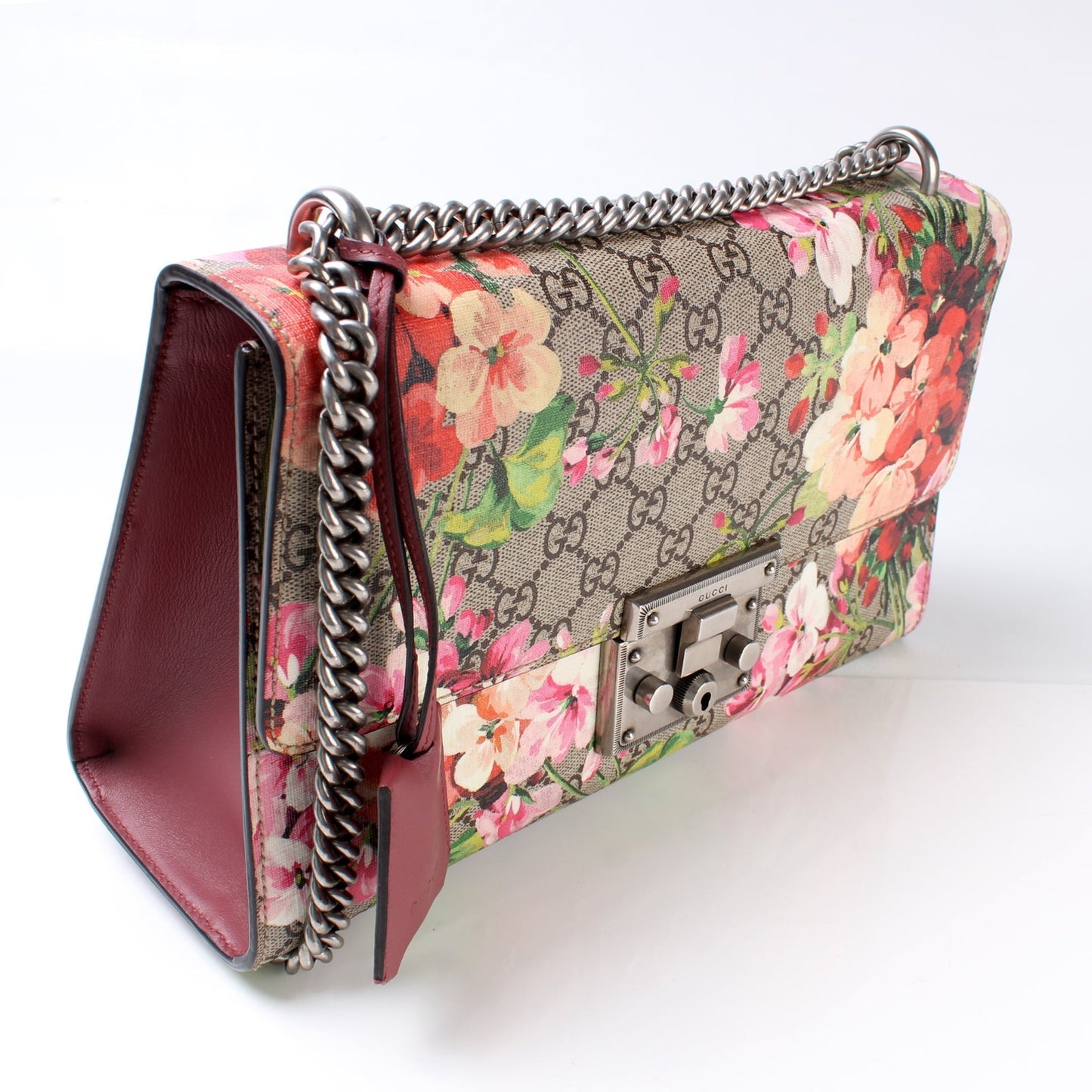 Gucci 409486 Padlock GG Supreme Blooms Shoulder Medium Bag